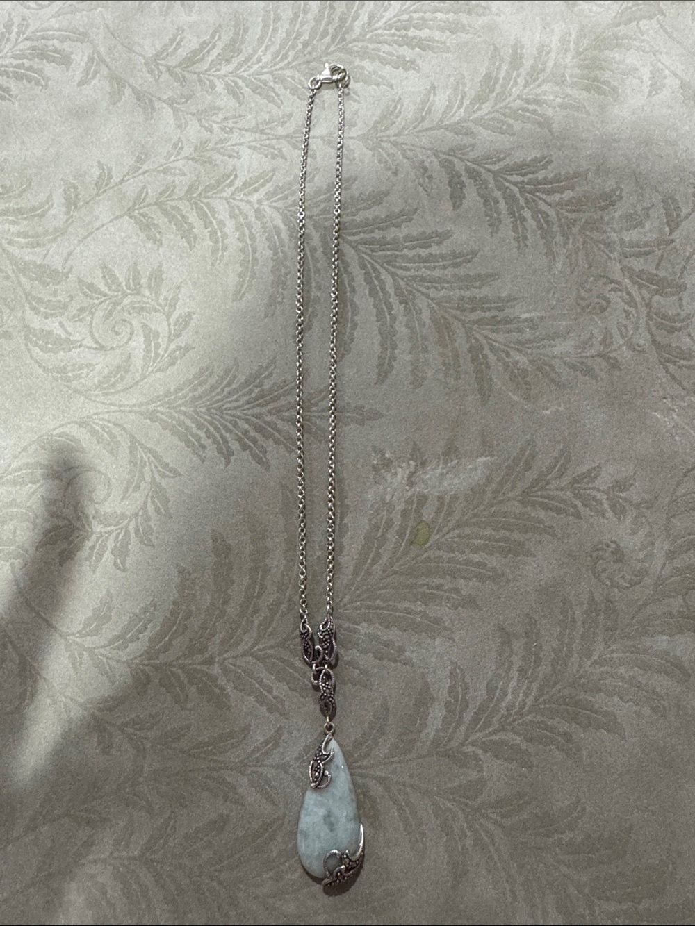 Sterling Silver Teardrop Jade Pendant Necklace - White-Green